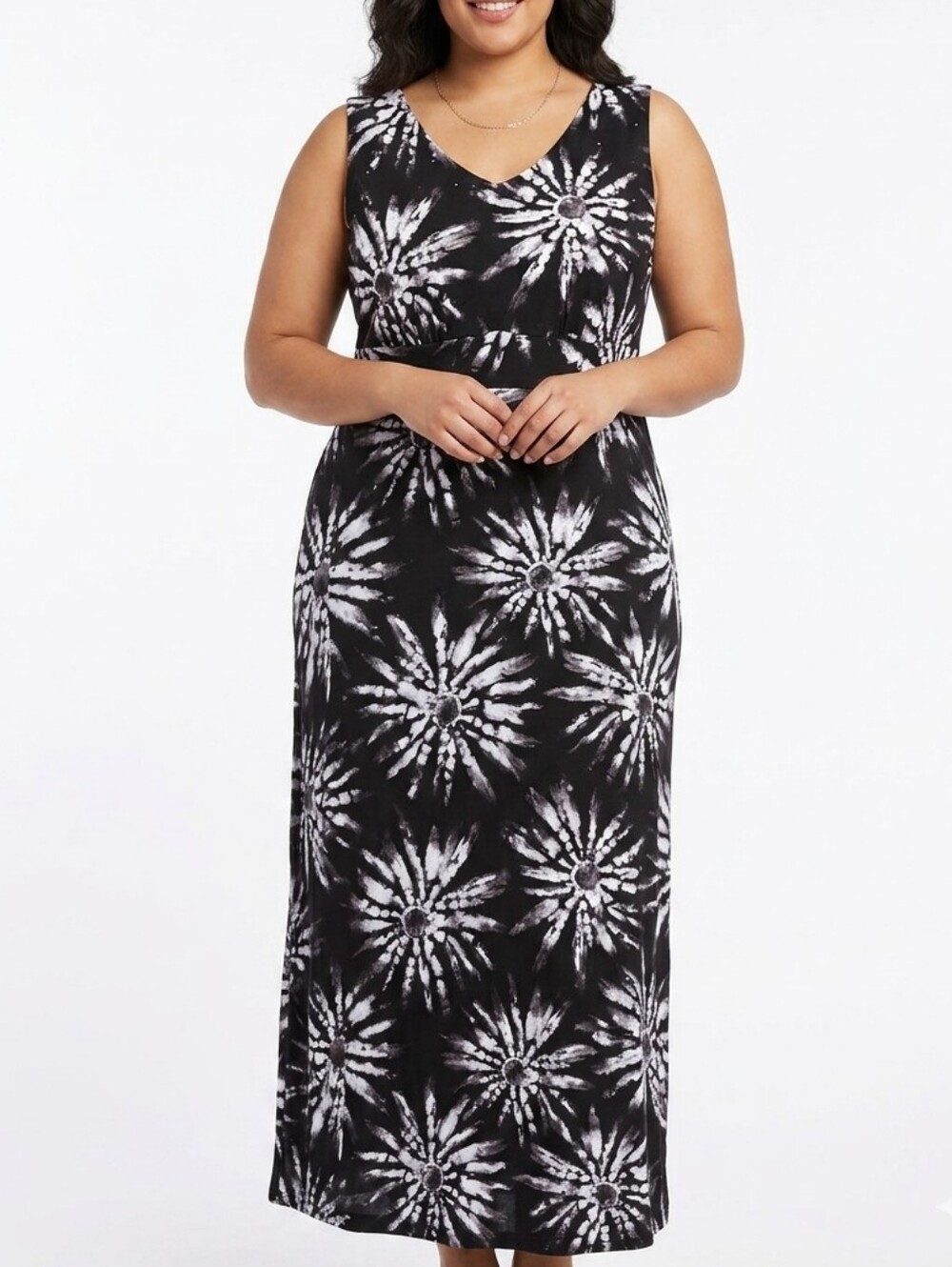 4x Plus Size Catherines Black & White Tie-Dye Sleeveless Maxi Dress Full Length